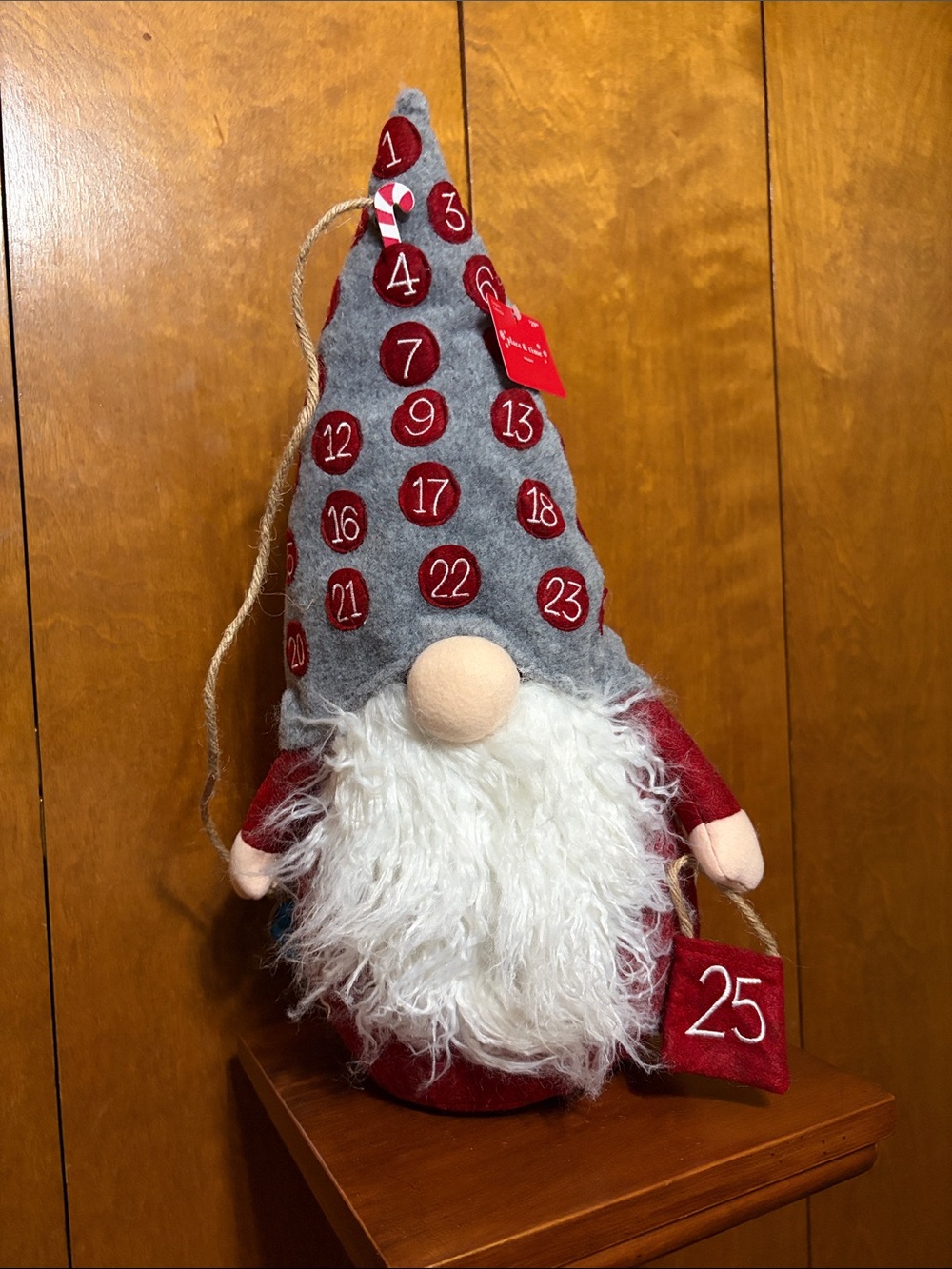Place & Time- 🎄Holiday Gnome Advent Plush- Red & Gray with candy cane